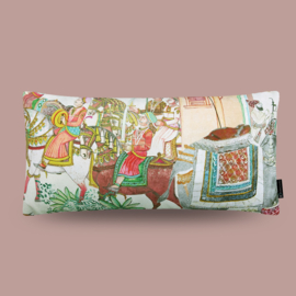 Kussen velours creme ethnisch "Indian elephant"  65x35cm
