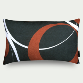 Kussen "Circles" zwart, wit, roestbruin, strepen 60x40cm