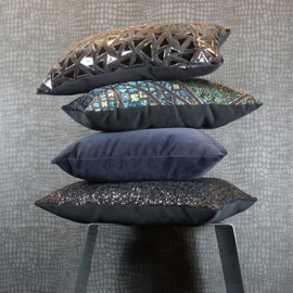Kussen "Charleston" velours glitters, zwart, groen, goud, 50x30cm