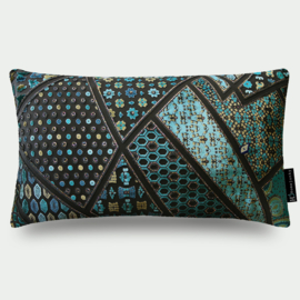 Kussen "Charleston" velours glitters, zwart, groen, goud, 50x30cm
