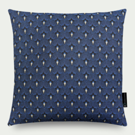 Kussen  "Fan Blue-Gold" donkerblauw, zwart, goud 50x50cm