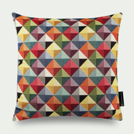 Kussen  rood, groen, blauw, geel  "Triangle" 50x50cm