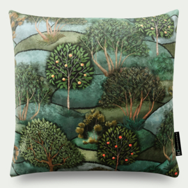 Kussen velours, bomen, natuur, groen, 50x50cm