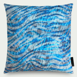 Kussen, linnenlook, velours, blauw, grijs "Blue Flakes" 50x50cm