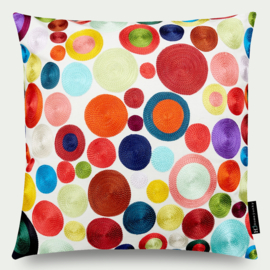 Kussen "Circles" geborduurd, rood, wit, roze, geel etc. 45x45cm