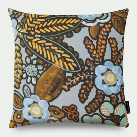 Sierkussen katoen, bloemen, oranje, blauw-grijs, zwart "African flowers" 55x55cm