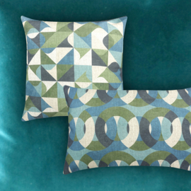 Kussen katoen groen, beige, blauw  "Green Village" 50x50cm