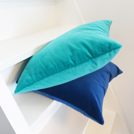 Kussen effen velours turquoise 45x45cm