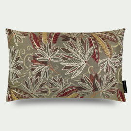 Kussen "Plants Paule" legergroen, creme, okergeel, rood  60x40cm