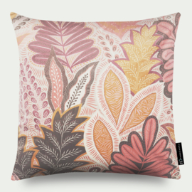 Kussen velours, roze, beige, bruin, oranje "Botanic Arty" 50x50cm