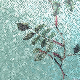 Kussen "Sequence" bloemen, pailletten, mintgroen, rozen 40x40cm