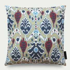 Sierkussen  velours, beige, donker blauw, rood "Lombok gold" 55x55cm