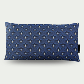 Sierkussen jacquard "Fan Blue-Gold" 50x30cm