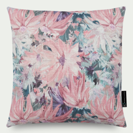 Sierkussen linnen, bloemen, roze, grijs 48x48cm