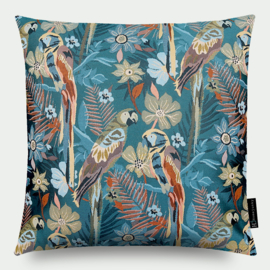 Kussen papegaai, vogels, groen, roze, blauw 50x50cm