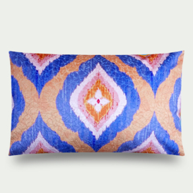 Kussen oranje, blauw, velours, "Hadaya"  60x40cm