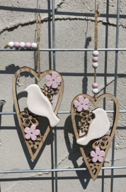 HOUT DECO HANGER NR 62-63 met PORSELEINEN VOGELS MIDDEL