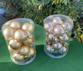 KOKER MET 16 KERSTBALLEN GOUD glans en mat