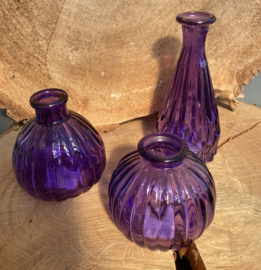 VAASJES KLEIN SET 3 MODELLEN BLUE LILAC GLAS