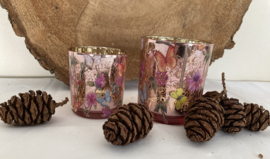 WAXINELICHT GOUD, BLOEMEN EN VLINDERS 2 DLG