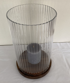WINDLICHT LUXE XXL RIVERDALE LIZE 40 CM HOOG Geribbeld glas & Hout