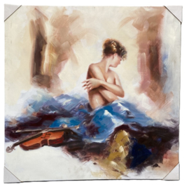 SCHILDERIJ DAME IN POSE MET EEN VIOOL 70x70 cm