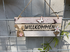 HOUT DECO HANGER NR 138-140 met WILLKOMMEN