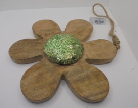 HOUTEN BLOEM MET GLAS GLITTERS 22 CM IN GROEN