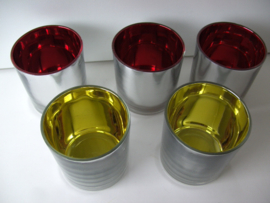 WAXINELICHTJE GLAS 5 STUKS ROOD EN GOUD