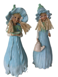 TWEE BLOEMEN MEISJES IN TURQUOISE SET VAN 2 23 cm Polystone