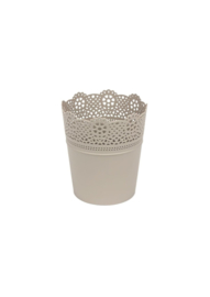 BLOEMPOT ROND LACE 16cm TAUPE Prosperplast 3 STUKS