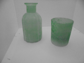 GLAZEN FLES en THEELICHT PASTEL TINTEN SET  LICHT GROEN