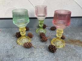 Glazen Lamplichtjes op Voet – 18 cm – groen gele voet