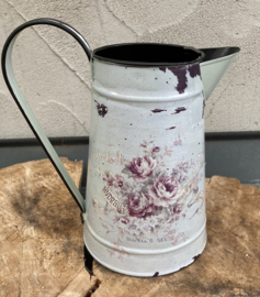 FLOWERPOT BROCANTE SCHENKKAN DECORATIE MET PRINT BLOEMEN IN OLD GREEN 20 cm