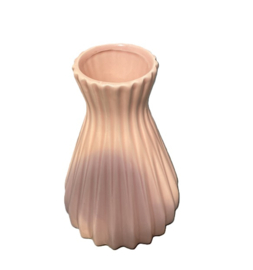 Geribbelde Vaas – Oudroze Keramiek – 17 cm
