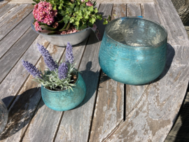 WINDLICHT TURQUOISE ZILVER HOOG 15,5 en 8,5 cm
