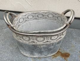 METALEN PLANTENBAKKEN FLOWER DESIGN OVAAL OLD LOOK 2 MATEN