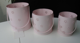 WAXINELICHTJES METAAL 3 DLG SET ROSE