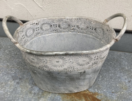 METALEN PLANTENBAKKEN FLOWER DESIGN OVAAL OLD LOOK 2 MATEN
