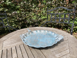 VOGELBADJE – VOEDERSCHAAL MET VOGELTJE BLAUW METAAL 37x29x5 cm