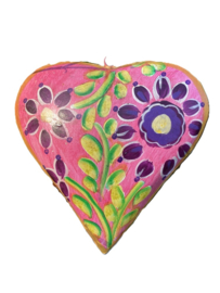 HEART FLOWERS OLD IRON HANDGEMAAKT MET KETTING 24cm