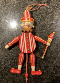 VINTAGE HOUTEN TREKPOP SPEELGOED WAND DECO NAR HARLEKIJN