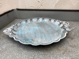VOGELBADJE – VOEDERSCHAAL MET VOGELTJE BLAUW METAAL 37x29x5 cm