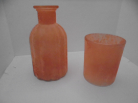 GLAZEN FLES en THEELICHT PASTEL TINTEN SET  ORANJE