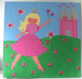 SCHILDERIJ  PRINSES MET KASTEEL 100x100 cm SUPER GROOT