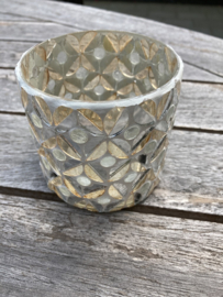 WAXINELICHTJES IN GLAS MOZAIEK HOOG 8 CM ZILVER