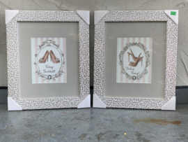 SCHILDERIJ NAALDHAK SCHOENEN SET MET ZILVEREN LIJST 43X36 cm