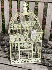 VOGELKOOI VIERKANT METAAL DECORATIEVE KOOI ANTIEK 42 cm WIT