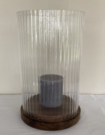 WINDLICHT LUXE XXL RIVERDALE LIZE 40 CM HOOG Geribbeld glas & Hout