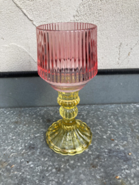 Glazen Lamplichtjes op Voet – 18 cm – rood gele voet